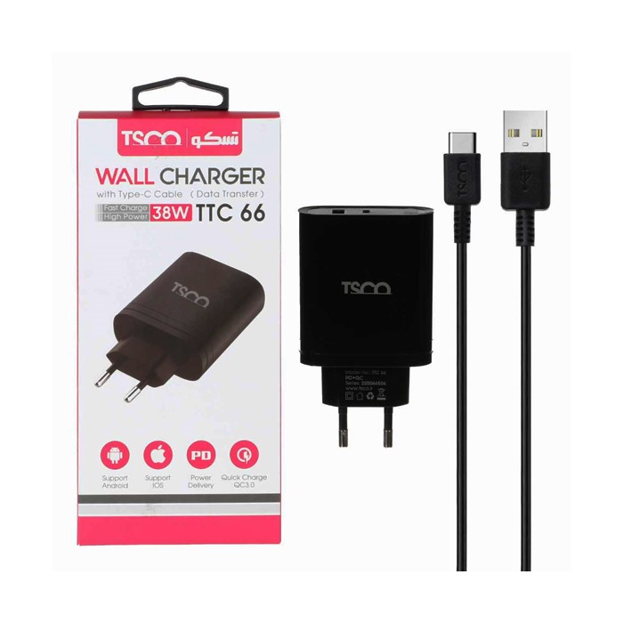 شارژر دیواری تسکو مدل TSCO-TTC66 مشکی