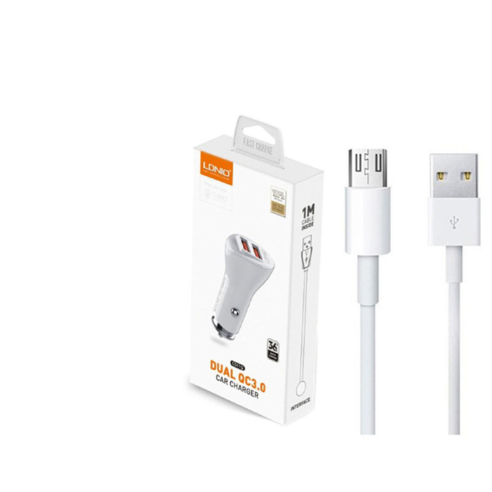 شارژر فندکی الدینیو مدل  C511 QC3 به همراه کابل تبدیل microUSB